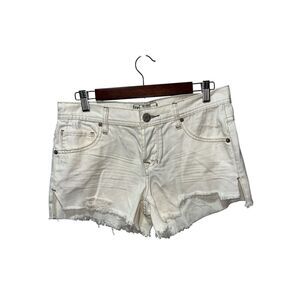 Free People Women's Ivory Denim Distressed Mini Shorts Size 26 Cutoff Festival